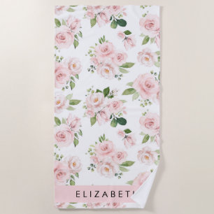Serviette De Plage Fleurs roses, Roses, Fleurs Aquarelles, Votre Nom