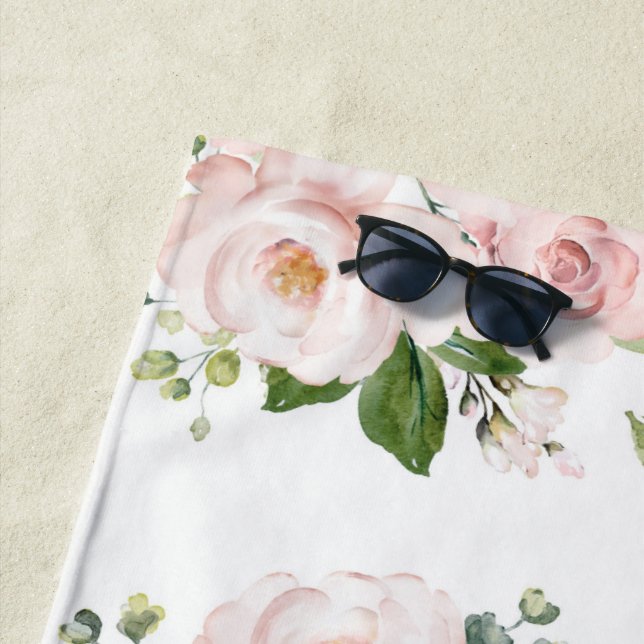 Serviette De Plage Fleurs roses, Roses roses, Fleurs Aquarelles (En situation)