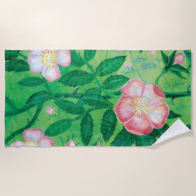 Serviette De Plage Fleurs roses sauvages (Devant)