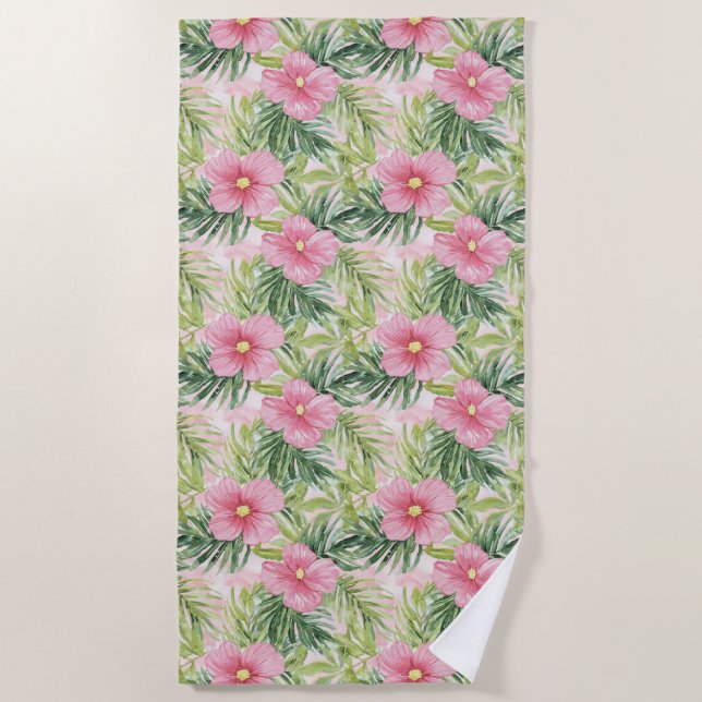 Serviette De Plage Fleurs roses tropicales (Devant)