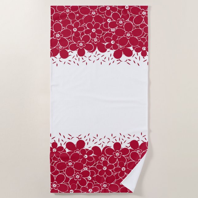Serviette De Plage Fleurs rouges marguerites sur arrière - plan blanc (Devant)