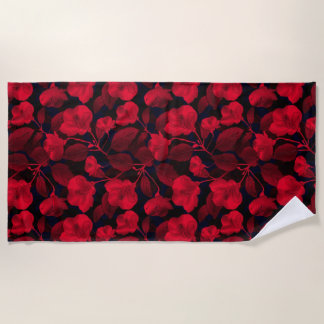 Serviette De Plage Fleurs rouges sur noir