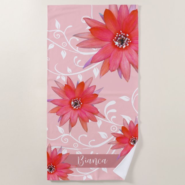 Serviette De Plage Fleurs rouges Whimsical Feuilles Tourbillonnant Aj (Devant)