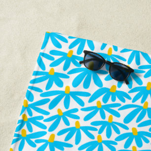 Serviette De Plage Fleurs stylisées - bleu ciel, ambre et blanc