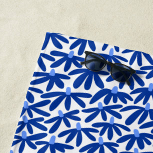 Serviette De Plage Fleurs stylisées - Nuances de bleu et de blanc