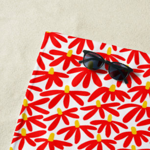 Serviette De Plage Fleurs stylisées - Rouge, ambre et blanc