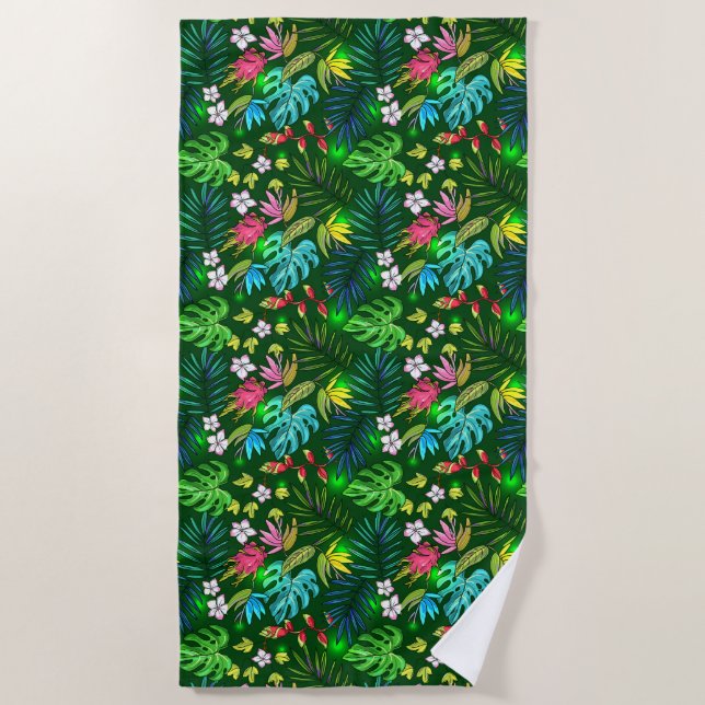 Serviette De Plage Fleurs tropicales colorées (Devant)