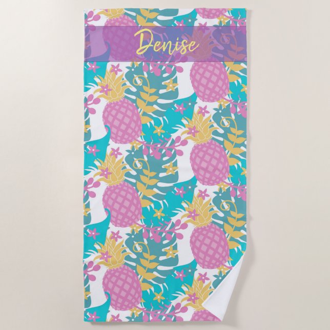 Serviette De Plage Fleurs tropicales et ananas (Devant)