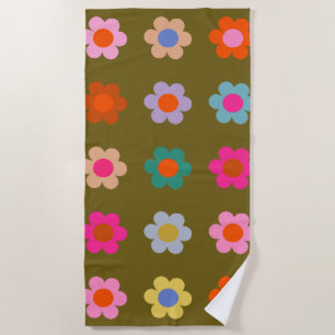 Serviette De Plage Fleurs vintages florales Abstraites rétro