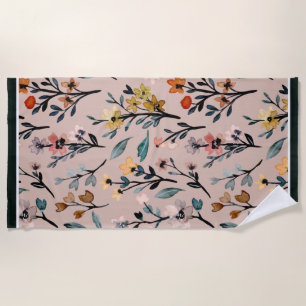 Serviette De Plage Fleurs vintages : Rose poussiéreux Boho aquarelle