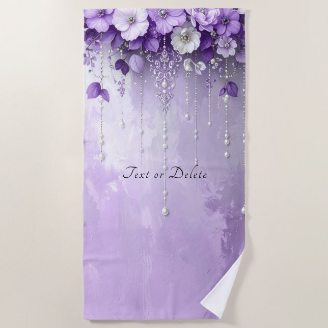 Serviette de plage Fleurs violettes avec perles pe (Devant)