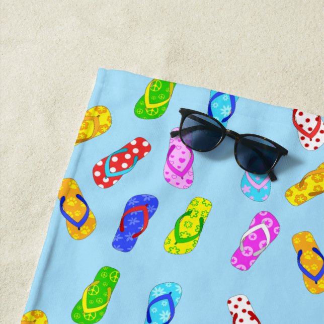 Serviette De Plage Flip Flop Motif Blue Beach Towne (En situation)