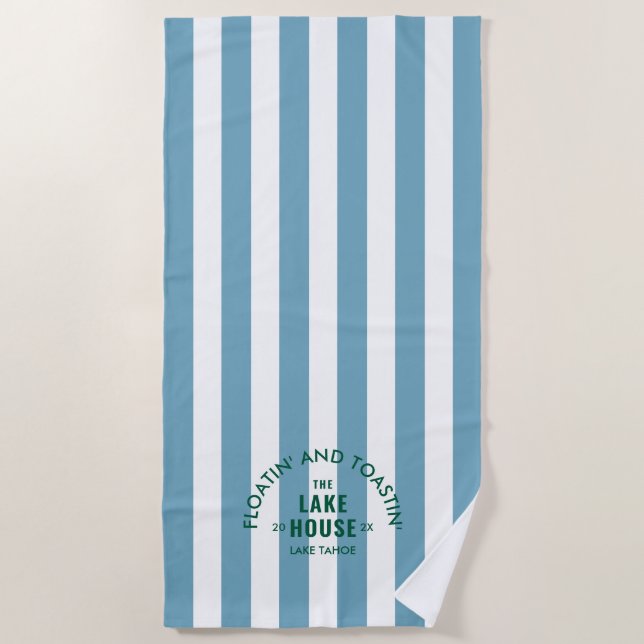Serviette De Plage Floatin' Et Toastin' The Lake House Blue Stripe (Devant)