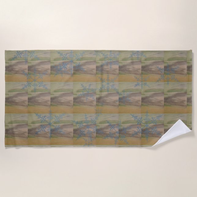 Serviette De Plage Flocons de neige bleus sur le rivage (Devant)
