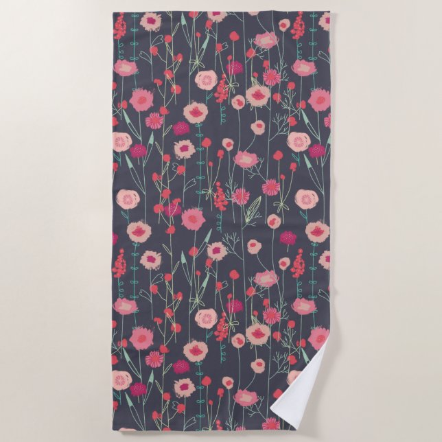 Serviette De Plage Floral Boho rose noir (Devant)