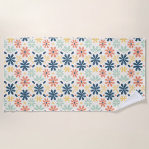 Serviette De Plage Floral coloré sans joint en bleu, rose et jaune