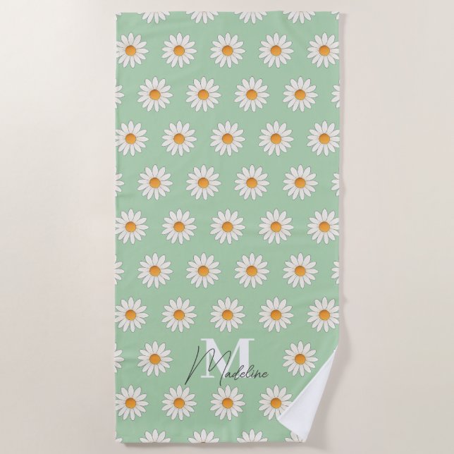 Serviette de plage Floral Daisy personnalisée Nom  (Devant)
