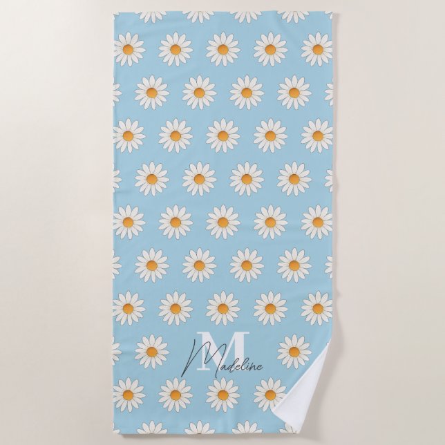 Serviette de plage Floral Daisy personnalisée Nom  (Devant)