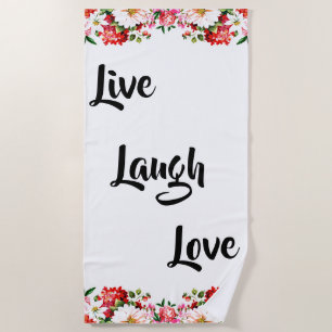 Serviette De Plage Floral "Live, Laugh, Love" Élégant