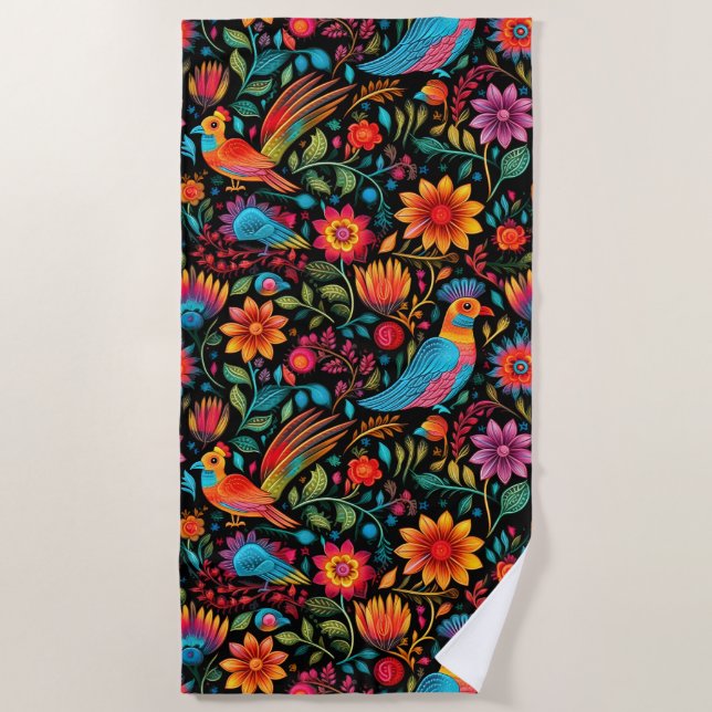 Serviette De Plage Floral mexicain coloré (Devant)