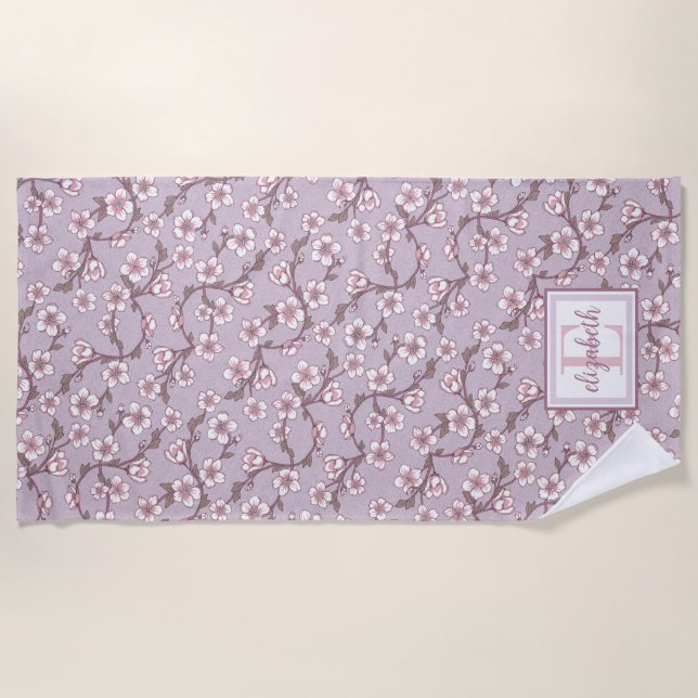 Serviette De Plage Floral Monogram Beach Towne - Été personnalisé (Devant)