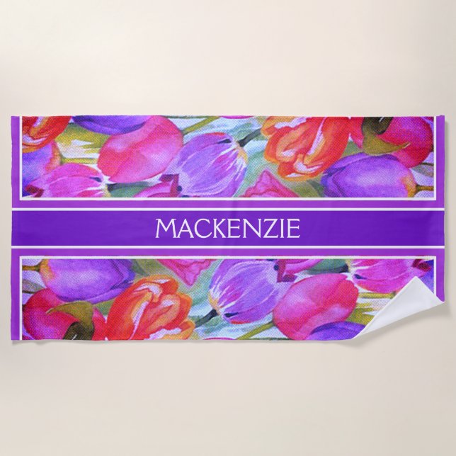 Serviette De Plage Floral rose (Devant)