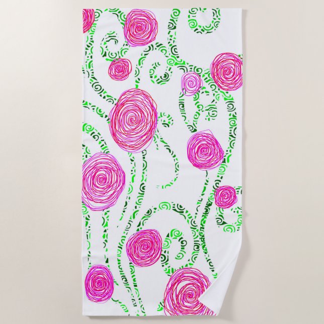 Serviette De Plage Floral rose et vert (Devant)