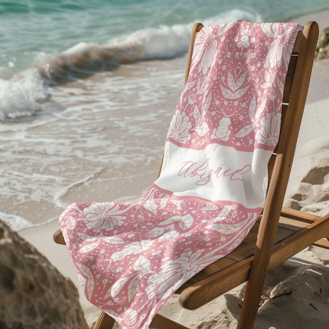 Serviette De Plage Floral rose Personnalisé style William Morris (Créateur téléchargé)