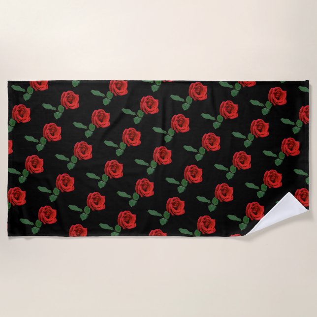 Serviette de plage Floral Rose simple rouge (Devant)