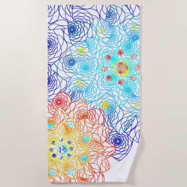 Serviette De Plage Floral rouge et bleu (Devant)
