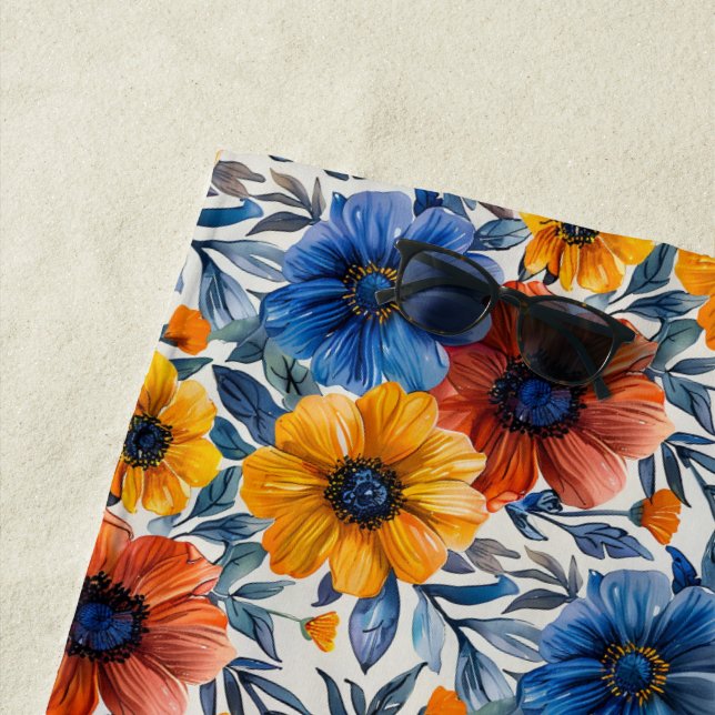 Serviette De Plage Floral rustique mode rétro motif (En situation)