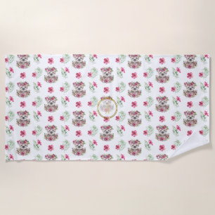 Serviette De Plage Floral SLOTH Monogramme Motif Girls Nursery Room