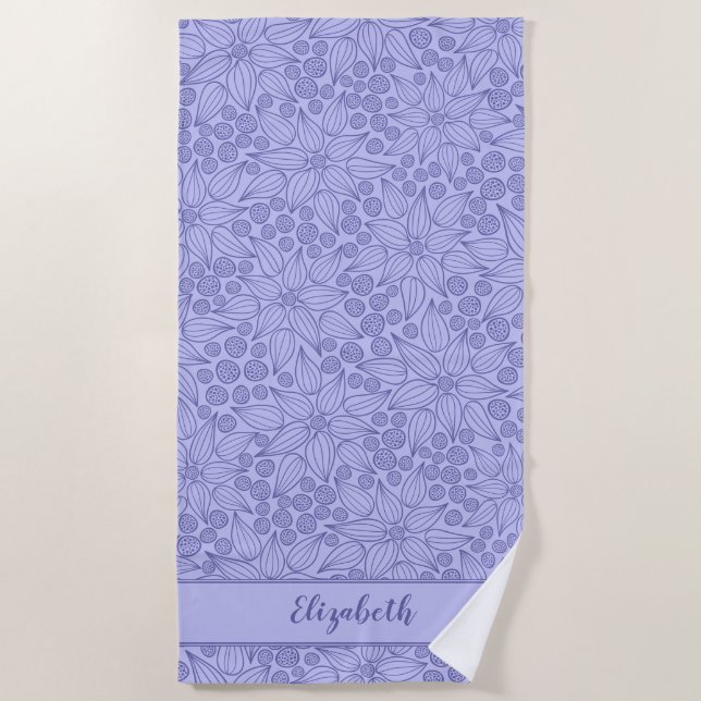 Serviette De Plage Floral violet monogramme (Devant)