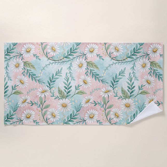Serviette de plage florale à marguerites printaniè (Devant)