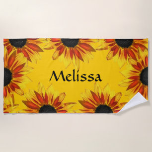 Serviette de plage florale de jardin jaune de