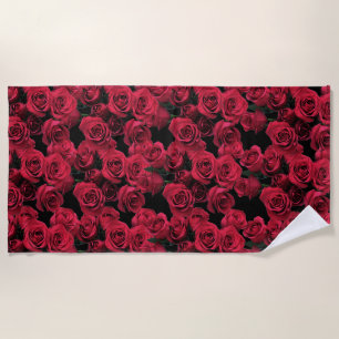 Serviette de plage florale de roses rouges de