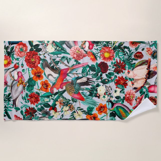 SERVIETTE DE PLAGE FLORALE ET OISEAUX XIV-II (Devant)