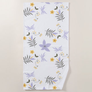 Serviette de plage florale jaune et violet tendre