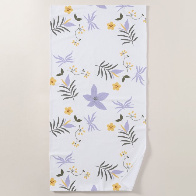 Serviette de plage florale jaune et violet tendre (Devant)
