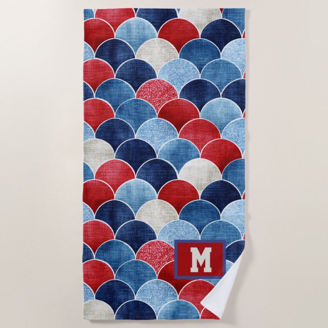 Serviette de plage florale patriotique avec monogr (Devant)