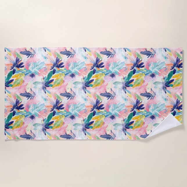 Serviette de plage florale tropicale pastel (Devant)