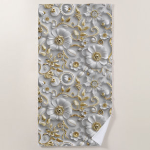Serviette De Plage Flore 3D décorative en or blanc