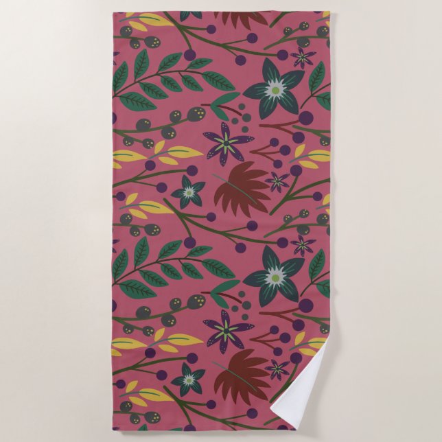 Serviette De Plage Flore sans couture motif fleurs rose feuille branc (Devant)