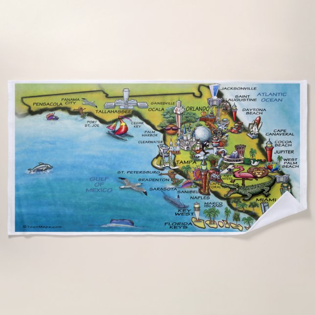 Serviette De Plage Floride Carte Plage Serviette (Devant)