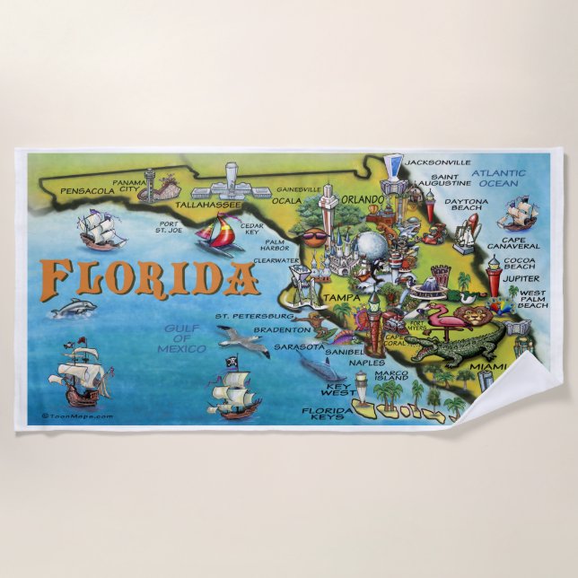 Serviette De Plage Floride Carte Plage Serviette (Devant)