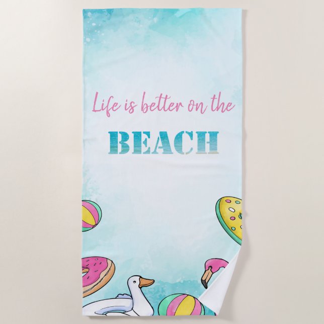 Serviette De Plage Flotteur de piscine flamant rose cool (Devant)