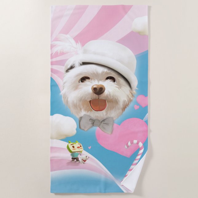 Serviette De Plage Fluffy Dog avec Casquette blanc (Devant)