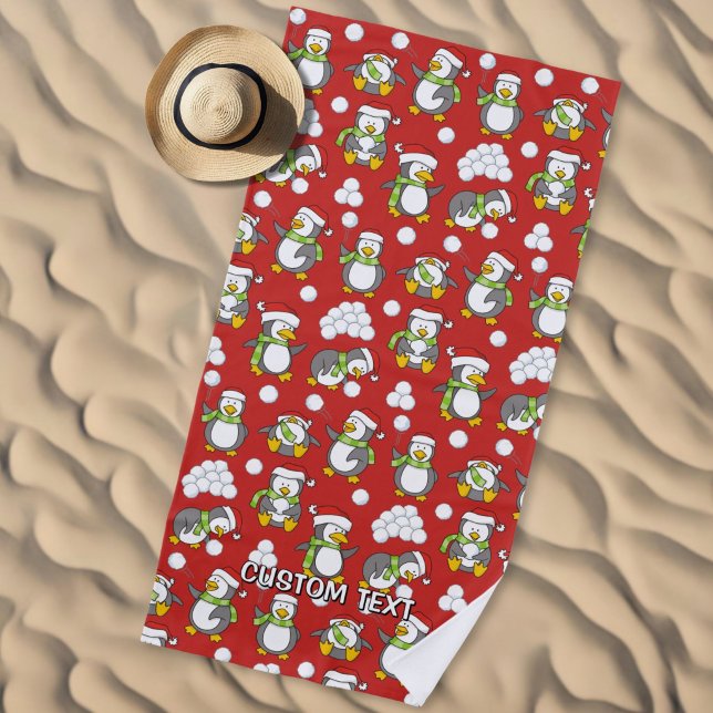 Serviette De Plage Fond de manchots de Noël (Créateur téléchargé)