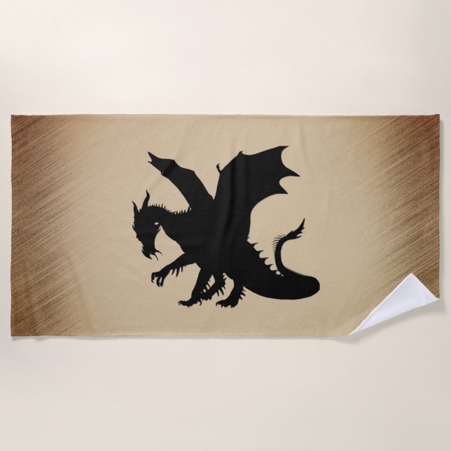 Serviette De Plage Fond rustique Dragon Noir (Devant)
