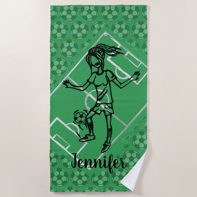 Serviette De Plage Footballeuse Cool personnalisée (Devant)